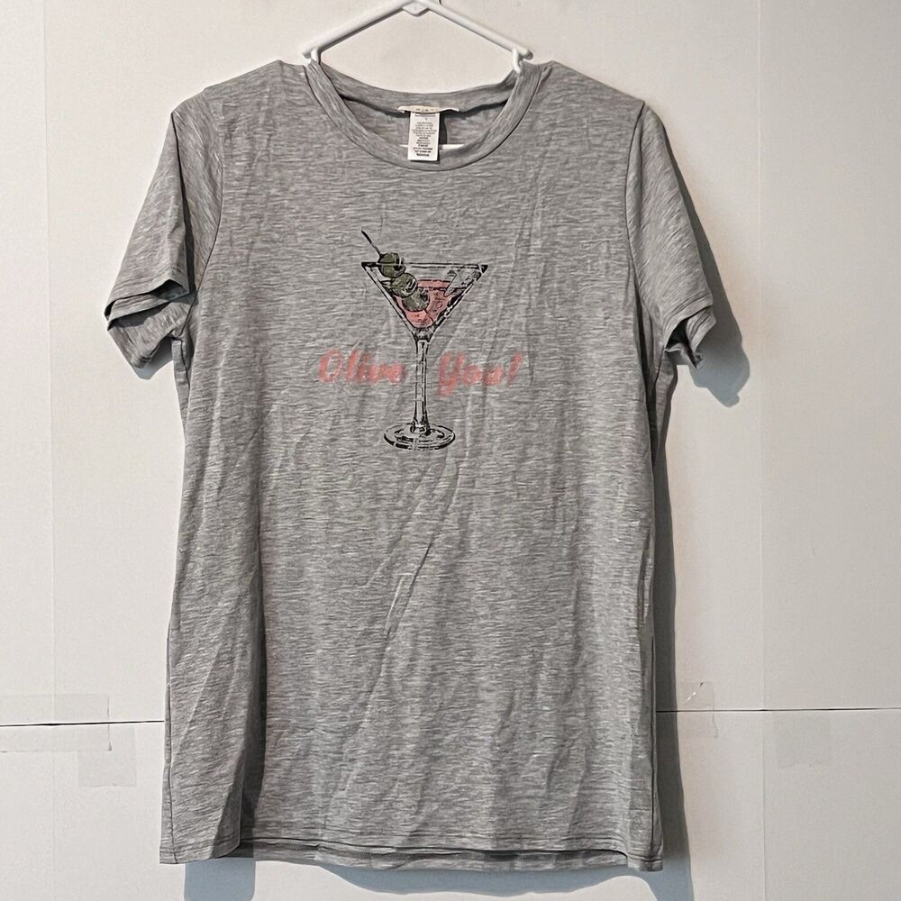 Vintage Miroh Womens T-Shirt Size S Light Grey Graphic Print Made In Usa Martini